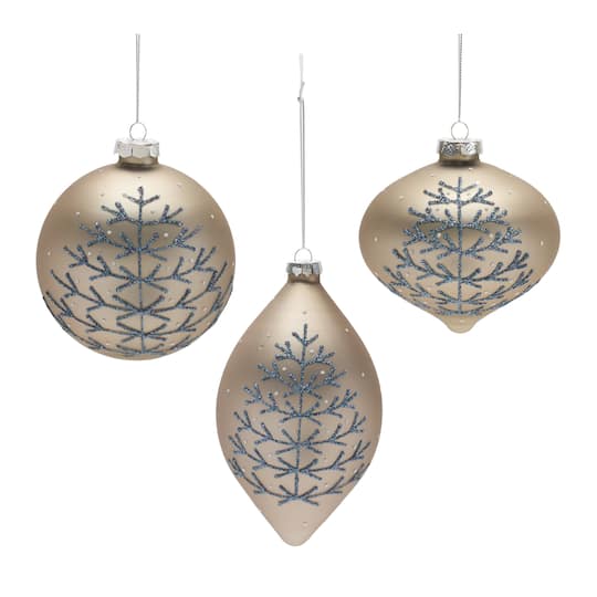 6ct. Champagne Glittered Mixed Ornaments